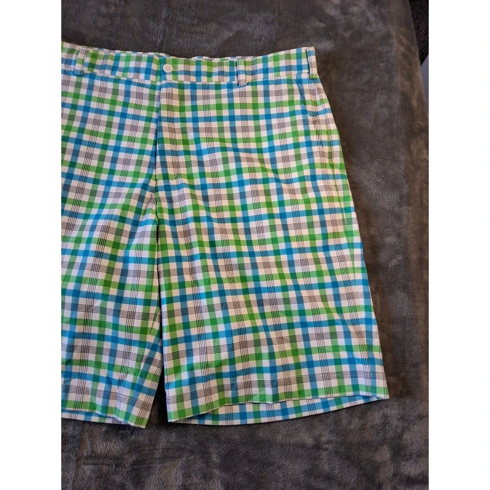 Nike Golf Dri-FIT Plaid Shorts Mens 36 Green Blue White Check‎ Performance Sport